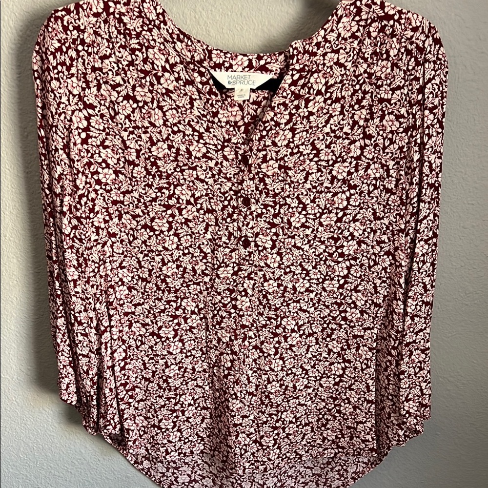 Marled Burgundy Floral Women's Top